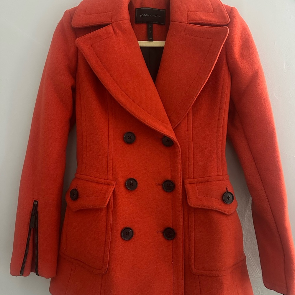 BCBGMaxAzria Orange Double-Breasted Wool Peacoat